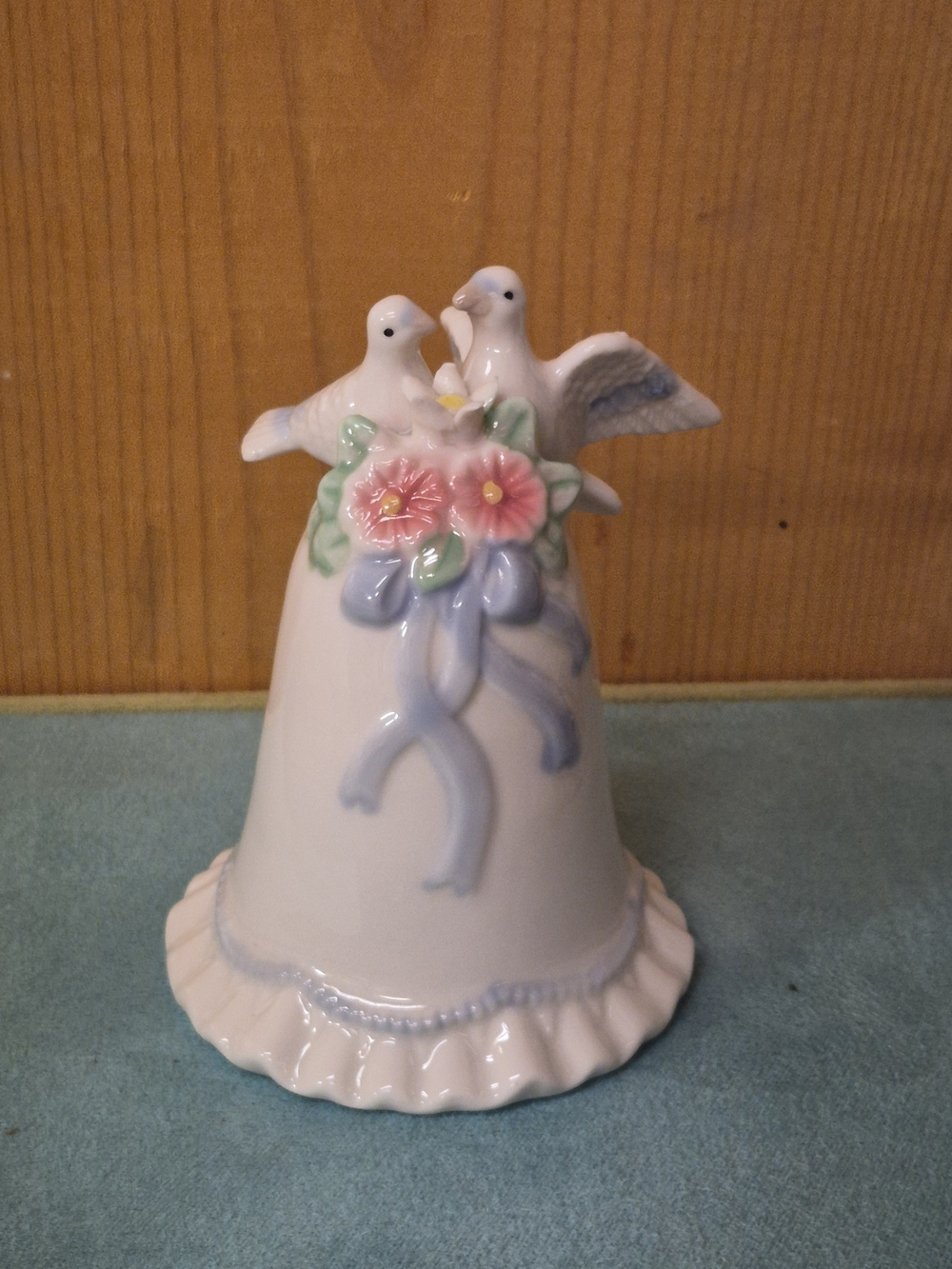 Vintage K's Collection Porcelain Love Doves Wedding Bell Cake Topper